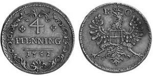 4 Pfennig Principado de Ansbach (1398–1792) Cobre Charles William Frederick, Margrave of Brandenburg-Ansbach (1712 – 1757)