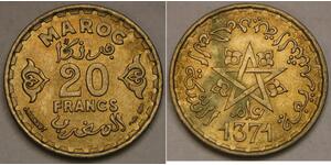 MOROCCO 20 Francs AH 1371 (1952) - Aluminium-Bronze - Mohammed V. - aUNC - 4135*