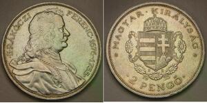 HUNGARY 2 Pengo 1935 - Silver 0.64 - Death of Rakoczi - XF+ - 326 *
