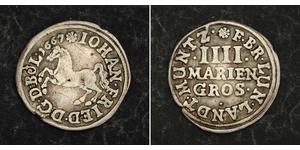  
  1667, Brunswick-Luneburg-Celle, John Frederick. Silver  4 Mariengroschen Coin.  Mint Year: 1667  Reference: KM-271. Denomination: 4 Mariengroschen  Condition: Scratches and deposits, cleaned, ...