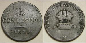 LOMBARDY VENETIA 1 Centesimo 1839 M - Copper - Ferdinand I. - VF- - 2055 *