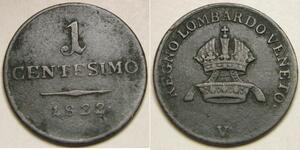 LOMBARDY VENETIA 1 Centesimo 1822 V - Copper - Franz I. - VF+ - 2058 *