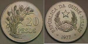 GUINEA BISSAU 20 Pesos 1977 - Copper-Nickel - F.A.O. - aUNC - 40 *