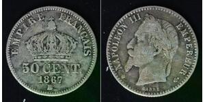 FRANCE 50 Centimes 1867 BB - Silver 0.835 - Napoleon III. - 4347