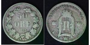 SWEDEN 50 Ore 1875 ST - Silver 0.600 - Oscar II. - 4279