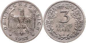3 Mark / 3 Reichsmark Weimarer Republik (1918-1933) Silber 