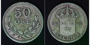 SWEDEN 50 Ore 1912 W - Silver 0.600 - Gustaf V. - 4292