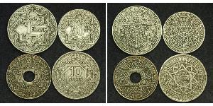   1924/1947, Morocco. Nickel & Cu-NI 25, 50 Centimes + 1 & 10 Francs Coins. 4pcs! Condition: VF-XF! Mint Place: Paris (France) Mint Date: 1924 / 1947 (AH 1366) Reference: KM-34.2 / KM-35. ...
