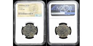 BYZANTINE. Basil I with Constantine, 867-886.  Follis, NGC Certified
