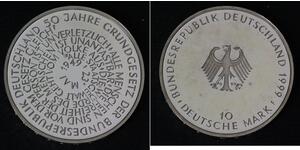 GERMANY 10 Mark 1999F Proof - Silver 0.925 - Bundes Republic Constitution - 4242