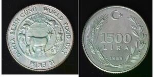 TURKEY 1500 Lira 1983 Proof - Silver 0.925 - World Food Day - 4327