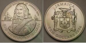 JAMAICA 10 Dollars 1974 FM Matte - Copper-Nickel - Sir Henry Morgan - UNC - 15 *