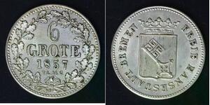 BREMEN (German State) 6 Grote (1/12 Thaler) 1857 - Silver 0.494 - XF/aUNC - B17