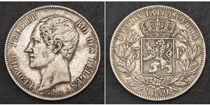  
  1849, Kingdom of Belgium, Leopold I. Large Silver 5 Francs (5 Frank) Coin. VF+  Mint Year: 1849 Reference: KM-3.2. Engraver: Leopold Wiener  Denomination: 5 Francs (5 Frank) Condition: Numero ...