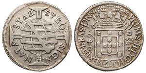 BRASIL; BRAZYLIA - Pedro II 1683-1706, 640 reis 1699, Rio de Janeiro, srebro 18.50 g, ślady przebicia na innej monecie - GRADE: VF
