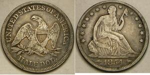 USA Seated Liberty Half Dollar 1854 - Silver 0.9 - With Date Arrows - VF - 2614*