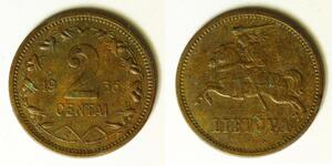 LITHUANIA 2 Centai 1936 - Bronze - VF - 3803