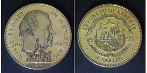 LIBERIA 1 Dollar 1993 - Copper/Nickel - Willy Brandt - aUNC - 3409