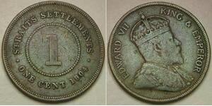 STRAITS SETTLEMENTS 1 Cent 1904 - Bronze - Edward VII. - VF - 992 *