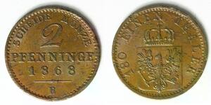 PRUSSIA (German State) 2 Pfennig 1868 B - Copper - Wilhelm I. - VF - 3390