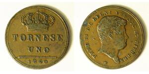 NAPLES & SICILY Uno (1) Tornese 1840 - Copper - Ferdinando II. - VF- - 1815