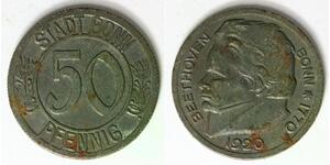 GERMANY (Bonn) 50 Pfennig 1920 - Iron - Notgeld - Beethoven - XF/aUNC - 2356