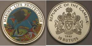 GAMBIA 10 Bututs 1997 Proof - Copper-Nickel - Marine Life Protection - 2923 *