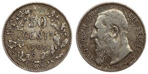 Belgium - 50 Centimes 1909 - Leopold II - Silver, French tekst