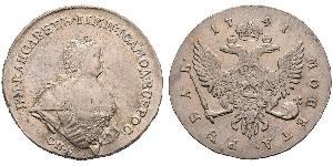 Elizabeth 1709-1762 1741 Rouble 1741, St. Petersburg Mint. 25.37 g. Bitkin 236 (R1). Severin 1382. GM 1.1. Very rare. 30 roubles acc. to Petrov. Good extremely fine and lustrous. Рубль 1741 г, СП ...