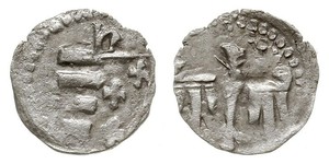 Poland - Hedwig von Anjou 1382-1399; denar, mennica Kraków; Aw: Tarcza andegaweńska z pasami i liliami, nad nią litera h; Rw: Orzeł piastowski na wprost z głową w lewo; Gum-H. 404, Huszar, Kop. 3 ...