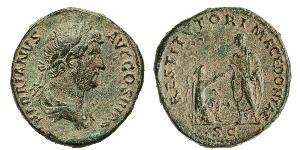ADRIANO (117-138) Asse. D/ Busto laureato e drappeggiato R/ Adriano solleva la Macedonia. Coh. 1280 RIC 959 Tredici 634 Ae g 13,88 Molto rara • Di rara apparizione; ottima conservazione per il ti ...