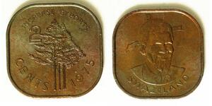 SWAZILAND 2 Cents 1975 - Bronze - F.A.O. - Sobhuza II. - aUNC - 3097
