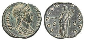 SABINA (moglie di Adriano, † 137) Asse. D/ Busto diademato e drappeggiato R/ La Concordia stante con patera e doppia cornucopia. Coh. 4 RIC 1047 Tredici 4 Ae g 13,50 • Ritocchi BB+