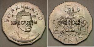SWAZILAND 50 Cents 1995 Specimen - Cu-Ni - Countermark SPECIMEN - XF - 48 *