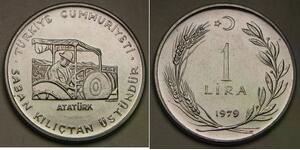 TURKEY 1 Lira 1979 - Stain. Steel - Agricultural Progress / F.A.O. - UNC - 148 *
