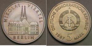 GERMANY (DDR) 5 Mark 1987 A - Cu-Zn-Ni - Berlin Nikolai Quarter - aUNC - 281 *
