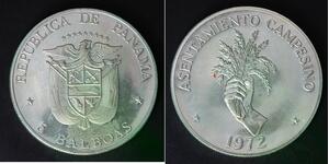 PANAMA 5 Balboas 1972 Proof - Silver 0.900 - F.A.O. - 2986