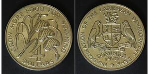 DOMINICA 4 Dollars 1970 - Copper/Nickel - F.A.O. - aUNC - 3242