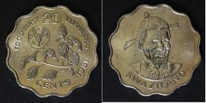 SWAZILAND 20 Cents 1981 - Copper/Nickel - F.A.O. - Sobhuza II. - aUNC - 3106