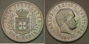 GOA (Portuguese India) 1 Rupia 1903 - Silver 0.92 - Carlos I. - VF/XF - 1729 *