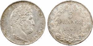 Louis-Philippe Ier, 5 francs IIIe type Domard, 1847 Paris A/LOUIS PHILIPPE I - ROI DES FRANÇAIS. Tête laurée à droite, au-dessous DOMARD. F.. R/(différent) (levrette) (atelier). Couronne, au cent ...