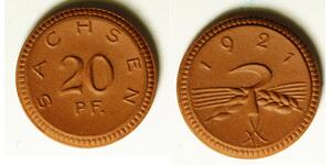 SAXONY (Germany) 20 Pfennig 1921 - Ceramic - Notgeld - aUNC - 3941