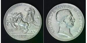 ITALY 1 Lira 1915 R - Silver 0.835 - Vittorio Emanuele III. - XF/aUNC - 3767