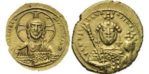 CONSTANTINE IX MONOMACHUS (1042-1055). GOLD Tetarteron. Constantinople. Obv: + IhS XIS REX REGNANTIhM. Bust of Christ facing, wearing nimbus cruciger, pallium and colobium and raising right hand  ...