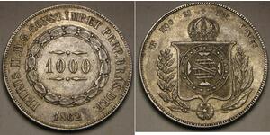 BRAZIL 1000 Reis 1862 - Silver 0.917 - Pedro II. - XF - 3988 *