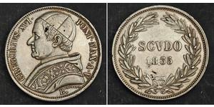  
 
    1835, Vatican, Gregory XVI. Large Papal Silver Scudo Coin. Bologna mint!   Denominations: Scudo  Mint Place: Bologna (B)   Reference: Davenport 192, KM-1324. R!  Mint Year: 1835 (Year 5)  ...