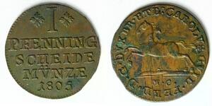 BRUNSWICK WOLFENBUTTEL 1 Pfennig 1805MC - Copper - Karl Wilhelm Ferdinand - 1481