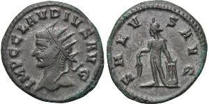 CLAUDIUS II GOTHICUS (268-270). Antoninianus. Antioch. Obv: IMP C CLAVDIVS AVG. Radiate head left. Rev: SALVS AVG. Apollo standing facing, head left, with olive branch and lyre. RIC online 1051.  ...