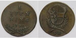 AUSTRIA 1794 1 PFENNIG BISHOPRIC OF SALZBURG HIERONYMUS VON COLLOREDO COIN 