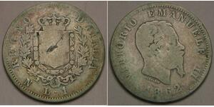 ITALY 1 Lira 1862 N - Silver 0.9 - Vittorio Emanuele II. - F/VF - 1774 *